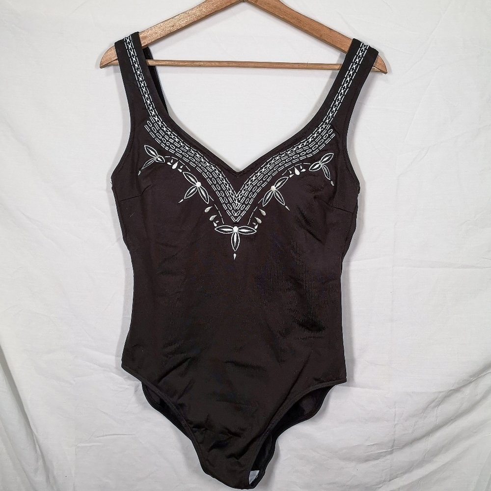Christina Brown Swimwear With Embroidered Sweetheart Neckline